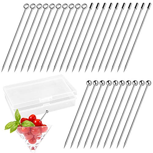 maxin Stainless Steel Cocktail Picks with Transparent Case,30 Pcs Cocktail Fruit Toothpicks Used for Cocktails, Barbecue Snacks, Fruit and Fruit Decorations(Silver)