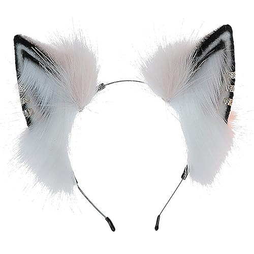 Faylay Women Furry Cat Ear Animal Ears Headband Ribbon Decor - Seeh-pink