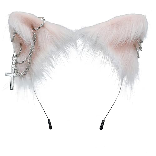 VIGVAN Cat Cosplay Ears Accessories Punk Gothic Cross Cat Ears Headbands Clips - Pink