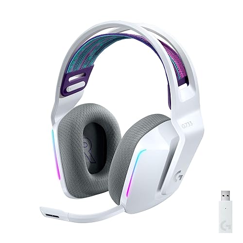 Logitech G733 LIGHTSPEED Inalámbricos para Gaming con Diadema con Suspensión, LIGHTSYNC RGB, Tecnología de Micrófono Blue VO!CE, Ligeros, 29h de Batería, PC, PS4, PS5, Blanco - Blanco - G733