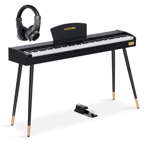 AODSK 88 Keys Digital Piano,Beginner electric keyboard piano,88-key Full Size Velocity-Sensitive Keys,128 Voices,128 Rhythms,Include Pedal,Power Adapter,USB-MIDI,Black,-Comes with headphones