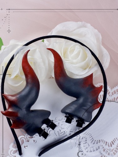 Handcrafted Lust Demon Horn Hairclips - Red Black