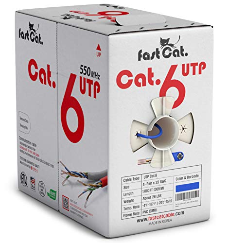 fast Cat. Cat 6 Ethernet Cable 1000ft (Blue) - 23 AWG, CMR, Insulated Solid Bare Copper Wire Cat 6 Cable with Noise Reducing Cross Separator - 550MHZ / 10 Gigabit Speed UTP LAN Cat6 Cable 1000ft - CMR - Blue