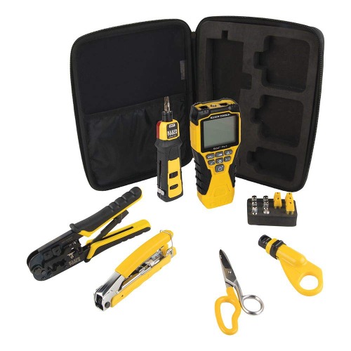 Klein Tools VDV001819 Tool Set, Cable Installation Test Set with Crimpers, Scout Pro 3 Cable Tester, Snips, Punchdown Tool, Case, 6-Piece - 