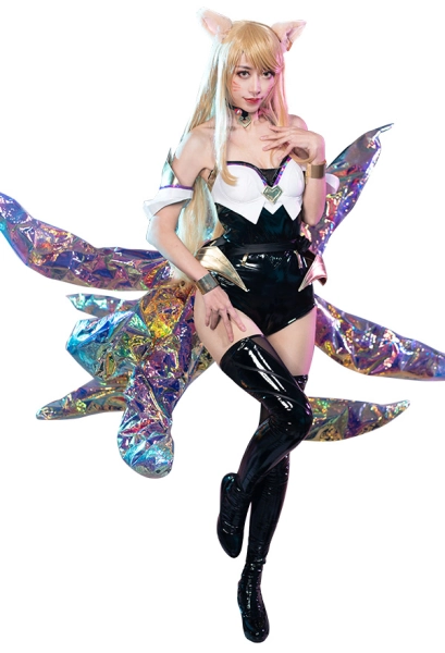 League of Legends KDA Pop Star Girls Ahri Cosplay Costume Bodysuit with Fox Ears