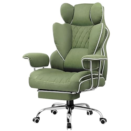 GTRACING Gaming Chair,Office Chair with Pocket Spring Lumbar Support, Ergonomic Comfortable Wide Office Desk Computer Chair with Outward Fixed Soft Armrests and Footrest, (Fabric, Green) - Green
