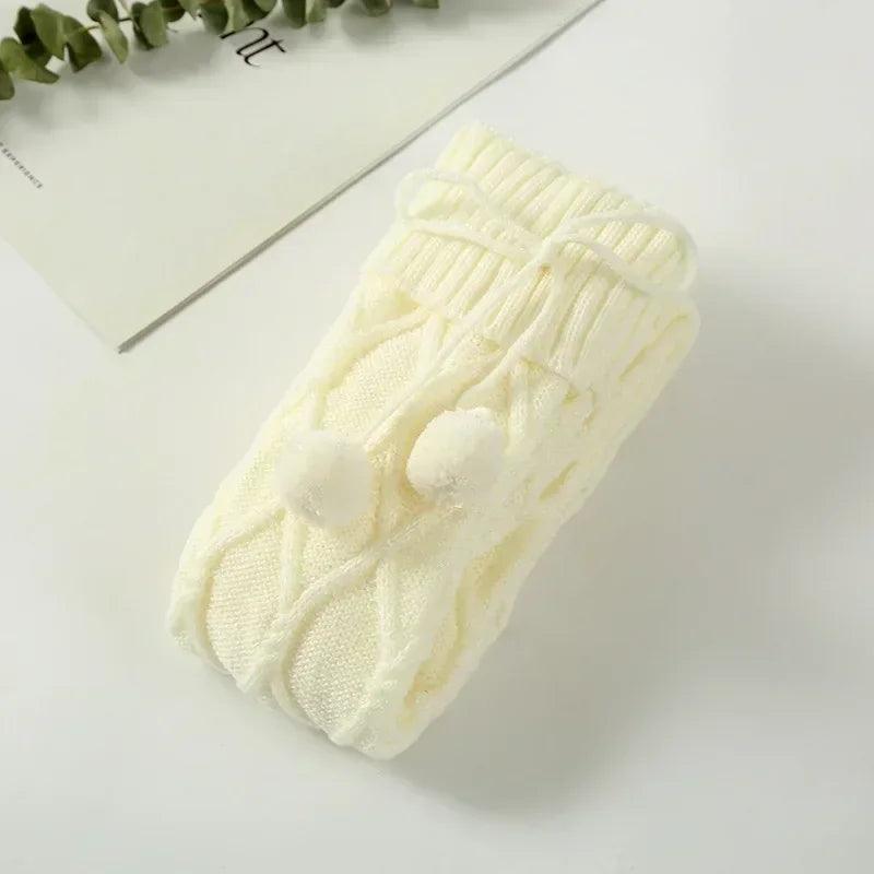 Braided Bowknot Knee High Socks - Beige / One Size