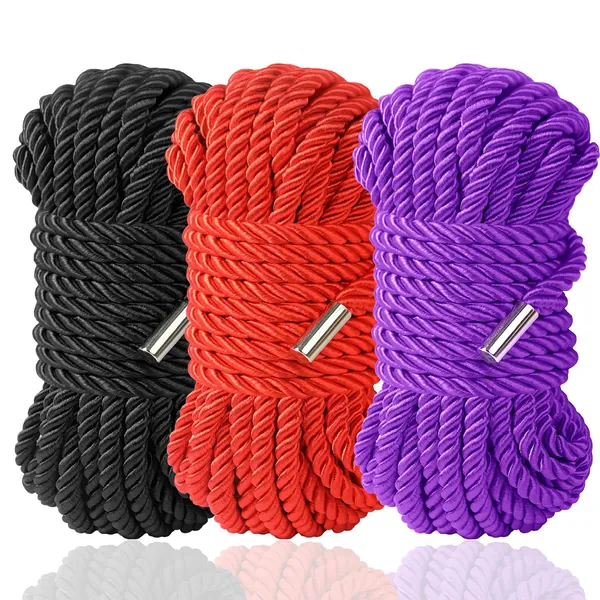 Soft Silk Rope, BAIVIHOR Braided Twisted Rope Durable Smooth Rope Long Satin Rope, 32 Feet 8MM (3 cloors)
