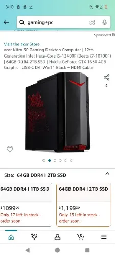 rAcer Nitro 50 Gaming Desktop 12th i5 GTX1650