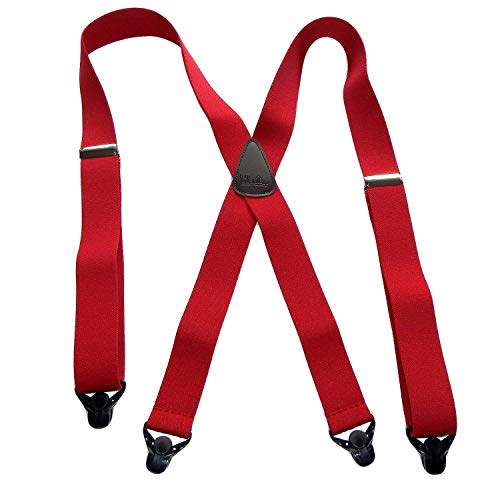 Holdup Ski-Ups Suspenders with USA Patented Black Composite Plastic Gripper Clasps - Red 1 1/2"