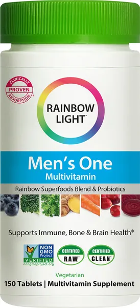 Rainbow Light Men’s One Multivitamin – High Potency with Vitamin C, D & Zinc for Immune Support, Non-GMO, Vegetarian – 150 Tablets (5 Month Supply) - 150 Count (Pack of 1)