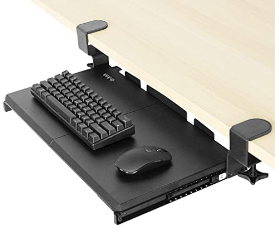 VIVO Small Keyboard Tray, Under Desk Pull Out with Extra Sturdy C Clamp Mount System, 20 Inches (26 Inches Including The Clamps) x 11 Inches Slide-Out Platform Computer Drawer for Typing, Black, - 20 inch - Black