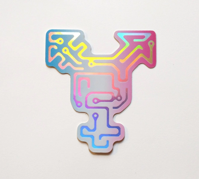 Trans Cyborg Sticker - Holographic Frosted Circuit Board Transgender Geek Nerd Programmer Pride Symbol Nonbinary Queer Sticker