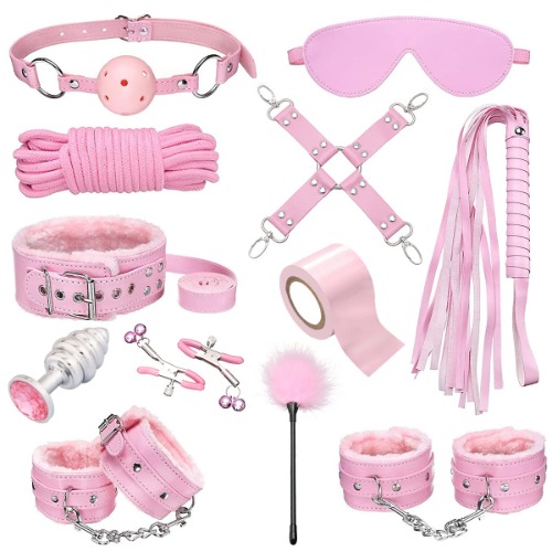 AKStore Bed Sex Bondage System Set Bed Restraints Kit Leather Ankle Cuffs Set for Male Female Couple (Pink-12 Style) - Pink-12 Style