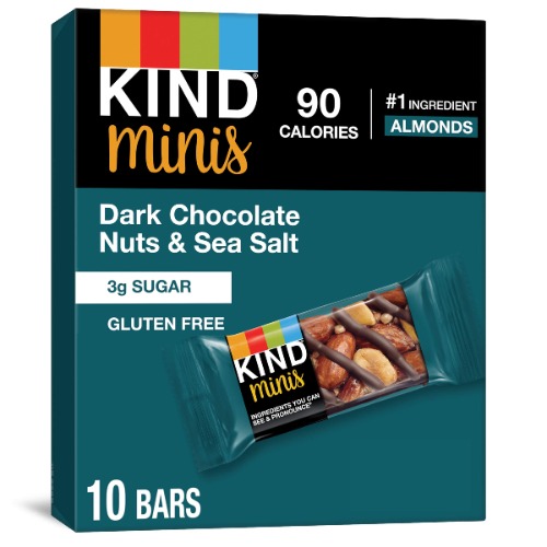 KIND Minis, Dark Chocolate Nuts & Sea Salt, Healthy Snacks, Gluten Free, Low Calorie Snacks, Low Sugar, 10 Count - Dark Chocolate Nuts & Sea Salt