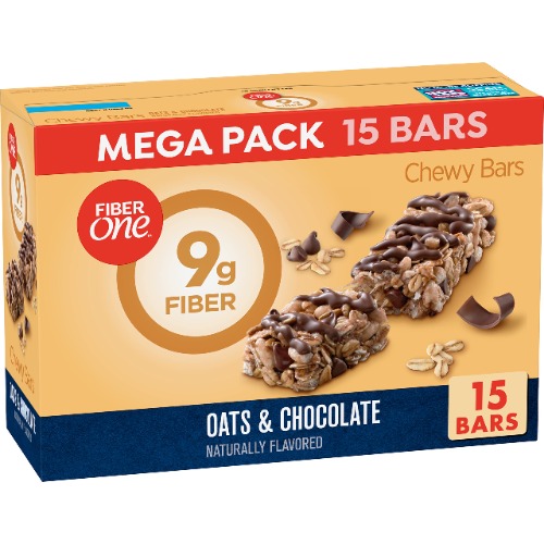 Fiber One Chewy Bars, Oats & Chocolate, Fiber Snacks, Mega Pack, 15 ct - 1.4 Ounce (Pack of 15)