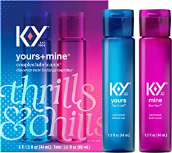 K-Y Yours + Mine Couples Lubricant, Adult Toy Friendly Personal Lubricant & Intimate Gel for Couples, Men, Women, Sex Lube, Clear, 2 x 1.5 Fl Oz, 2 count (Pack of 1) - Yours & Mine