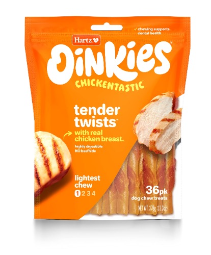 Hartz Oinkies Rawhide-Free Tender Treats Wrapped with Chicken Dog Treats Chews, 36 Count, Highly Digestible, No Artificial Flavors, Perfect for Smaller and Senior Dogs
