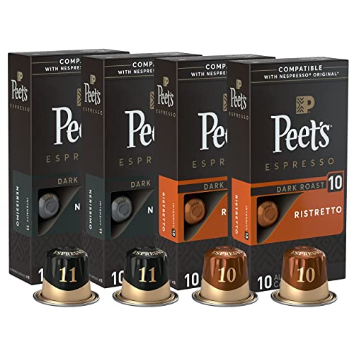 Peet's Coffee Gifts, Espresso Coffee Pods Variety Pack, Dark, Medium & Decaf Roasts, Compatible with Nespresso Original Machine, Intensity 8-10, 50 Count (5 Boxes of 10 Espresso Capsules) - Variety Pack - 40 Capsules