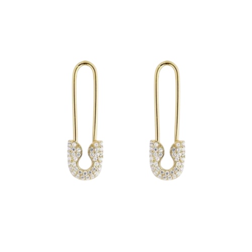 Pave Safety Pin Earring Jewelled Sterling Silver - Gold by Spero London