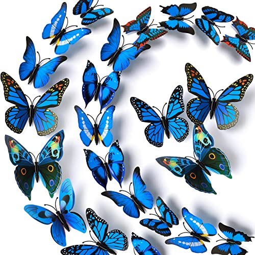 LiveGallery 72 PCS Blue Removable 3D DIY Beautiful Butterfly Wall Decals Blue Butterflies Art Decor Wall Stickers Murals for Kids Baby Boy Girls Bedroom Classroom Offices (Blue) - Blue,Green,Pink,Purple,Red