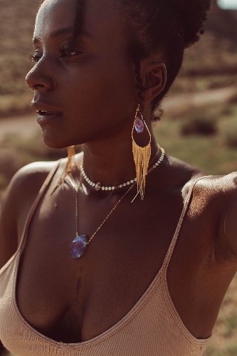 Intuition Amethyst Crystal Gold Fringe Earrings | Default Title