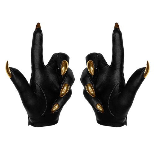 ALMOND NAIL GLOVES | WOMENS SIZE 7.0 / BLACK LEATHER / GOLD