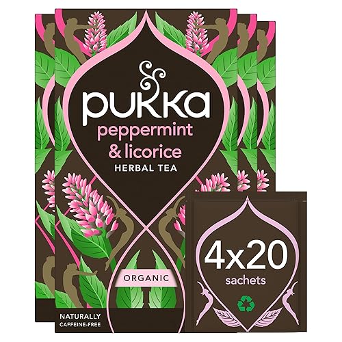 Pukka, Infusion Biologique et Ayurvédique, Goût Menthe Poivrée et Réglisse, 100% des Ingrédients Issus du Commerce Equitable, 4x20 Sachets, 80 Sachets - Menthe Poivrée, Réglisse