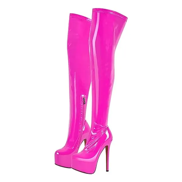 blingqueen Damen Stretch Boots Overknee Stiefel Plateau Stiletto