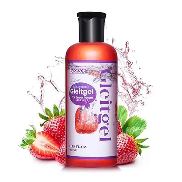 Gleitgel Wasserbasis mit Erdbeergeschmack, Essbar, Nicht klebrig, kein Zucker, fĂŒr Frauen und MĂ€nner, Paare, Oralen SpaĂ, Sexspielzeug, Kondome, 330 ml diskrete Verpackung
