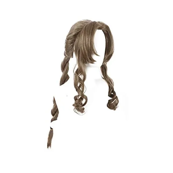 Aerith Gainsborough Cosplay Wig 31 Inch Brown Long Curly Hair for Halloween Party