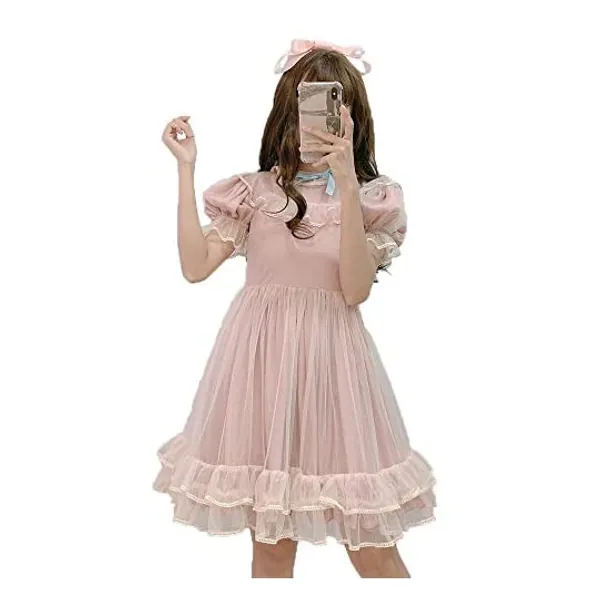 Summer Japanese Lolita Lace Dress Teen Girls Soft Cute Ruffles A-Line Princess Party Dresses