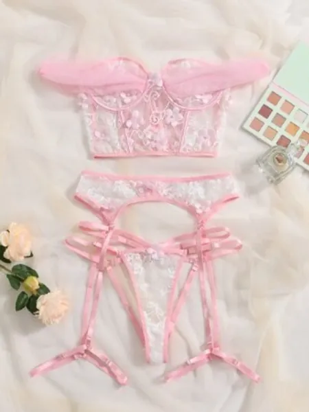 Flower Garter Lingerie Set