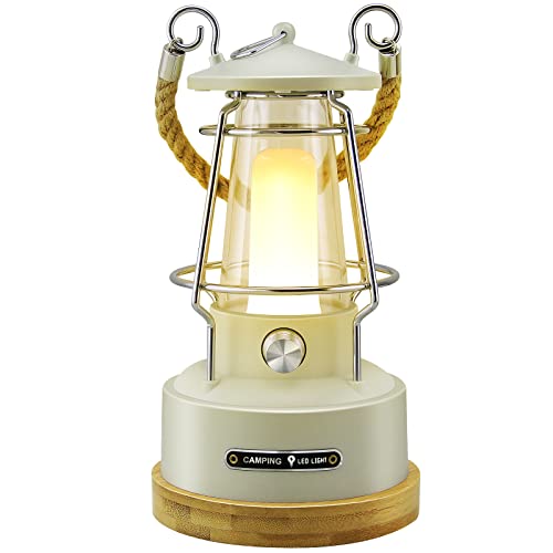 Tresda Camping Lantern Rechargeable, 370LM Dimmable LED Vintage Battery Powered Lanterns, Waterproof LED Retro Camping Lights for Camping, Power Outages, Hurricane, Outdoors, Home Décor - White