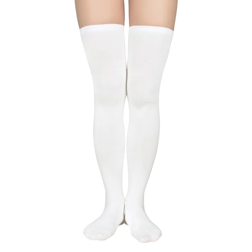 Zando Womens Long Thigh High Socks Cotton Over the Knee High Socks Thin Thigh High Stockings Pack for Daily Wear - One Size - A White