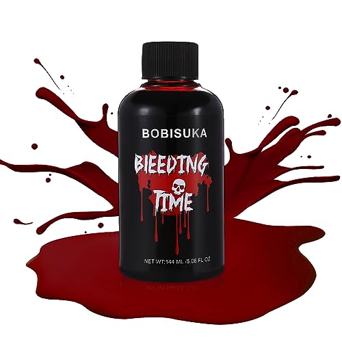 BOBISUKA HALLOWEEN Fake Blood 5.06oz/144ml, Realistic Washable Drip Liquid Blood, Squirt Blood for Fresh Wounds, SFX Makeup, Special Effects, Stage, Cosplay, Clothes, Vampire, Zombie, Scary Clown