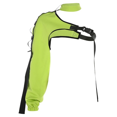 ENFUSO Women Sexy One Shoulder Adjustable Buckle Crop Tops - Reflective Festival Rave Form Fitting Shrugs - Green One Size