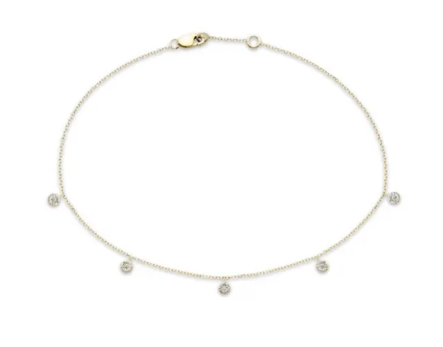 Multi-Diamond Dangle Anklet 1/10 ct, 10K Yellow Gold