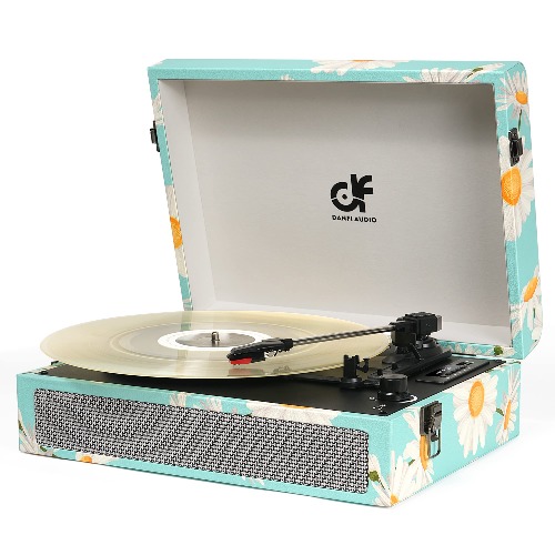 Vinyl Record Player Bluetooth Record Player with Built-in Speakers, Vintage Portable Suitcase Turntable 3 Speed with USB Recording Headphone/RCA/AUX Jack Record Player Blue - Teal