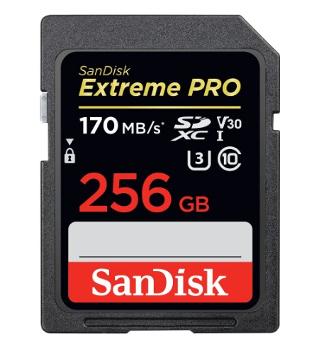 SanDisk Extreme PRO 256GB SDXC Memory Card up to 170MB/s, UHS-1, Class 10, U3, V30, Black