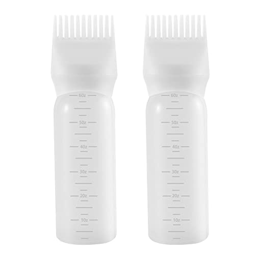 Pimoys Root Comb Applicator Bottle 6 Ounce Hair Oil Applicator 2 Pack Applicator Bottle for Hair Dye Applicator Bottle with Graduated Scale, White - White