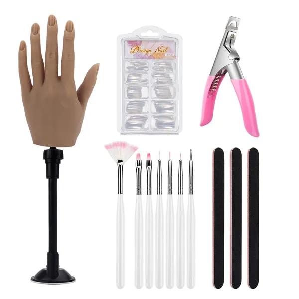 Silicone Hand for Acrylic Nails with Stand Bracket,Realistic Silicone Nail Training Hand, Soft Flexible Bendable Nail Practice Mannequin Hand for Nails Art DIY Print Practice Tool (Left Hand)