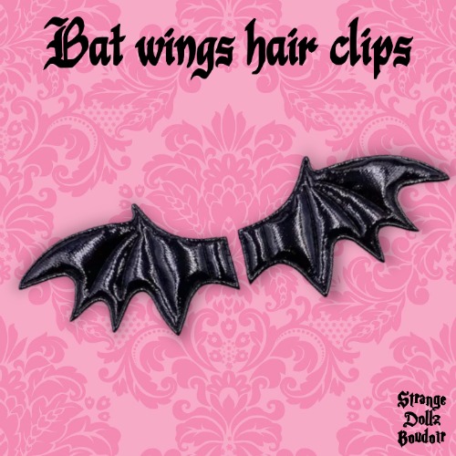 Bat wings hair clips, Succubus, Demon, Gothic Cosplay Harajuku, Halloween, Strange Dollz Boudoir