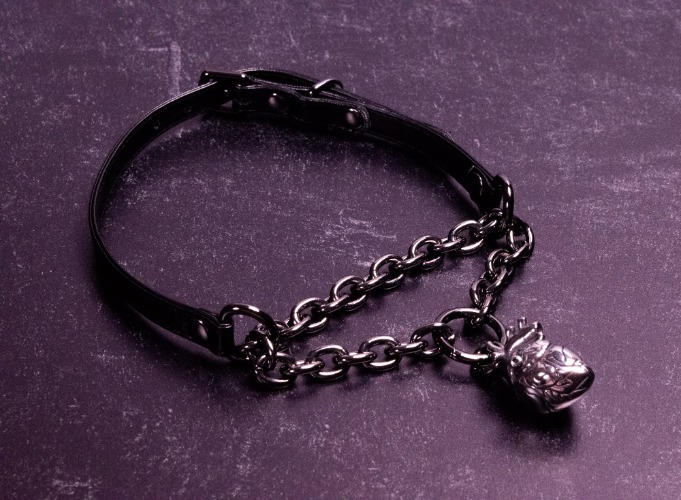 "My Heart Dropped" -  Black Vegan Leather Martingale Collar | Gunmetal / 3/8" (10mm)
