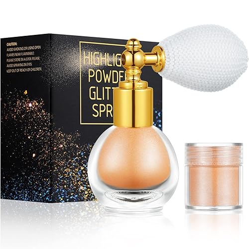 AOOWU Glitter Powder Spray, Shiny Body Glitter Spray for Women, Highlighter Loose Powder Spray, Shimmer Sparkle Powder Makeup Spray for Body, Hair, Face and Clothing - Champagne