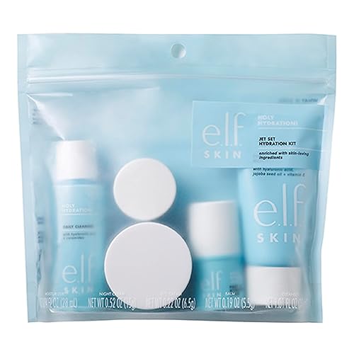 e.l.f. SKIN Jet Set Hydration Kit, Travel Friendly Hydrating Skincare Set, Face Cleanser, Balm, Moisturiser, Eye Cream and Night Cream, Vegan and Cruelty-Free - 5 Count (Pack of 1)