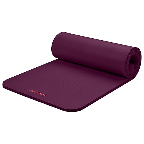 Retrospec Solana Yoga Mat 1" Thick With Nylon Carry Strap for Men & Women - Non Slip Exercise Mat for Home Yoga, Pilates, Stretching, Floor & Fitness Workouts - Boysenberry - 1 inch