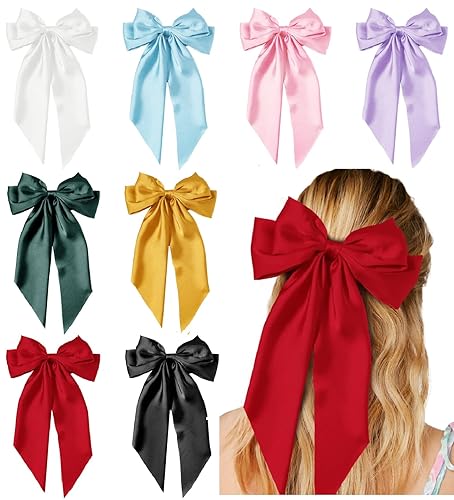 Hair Bows for Women Girls 8 PCS Hair Ribbon Bow Hair Clips with Long Tails Vintage Hair Accessories for Women - Variety
