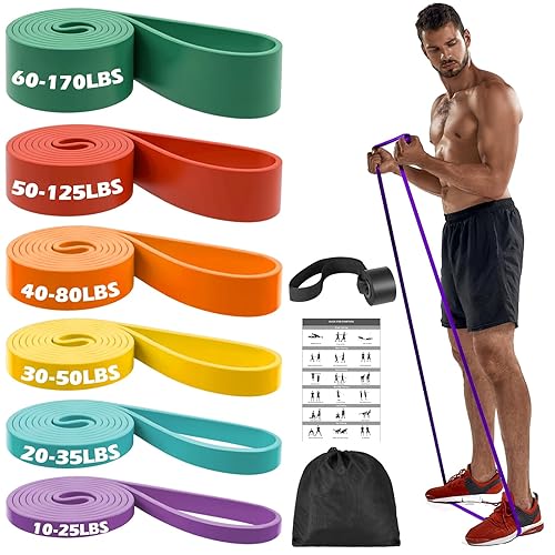 Zacro Resistance Bands, 6 Resistance Levels Pull Up Assistance Bands, Exercise Bands for Men&Women, Heavy Duty Resistance Band Set with Door Anchor, for Working Out, Muscle Training, Physical Therapy - Green+Red+Orange+Yellow+Cyan+Purple