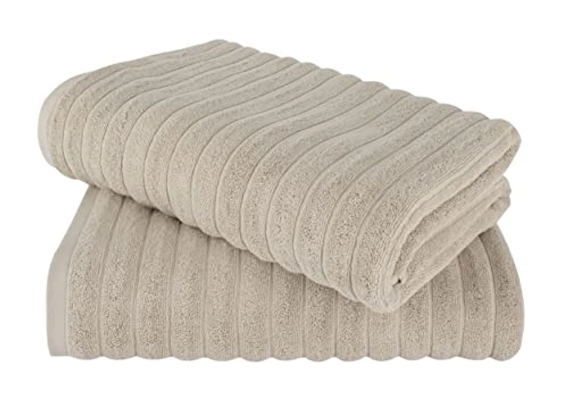 Classic Turkish Towels - Extra Large Premium Cotton Bath Sheet Set - Thick and Absorbent, Ribbed 2-Piece Luxury Bathroom Towels, 40x65 inches, 100% Turkish Cotton (Almond Beige)